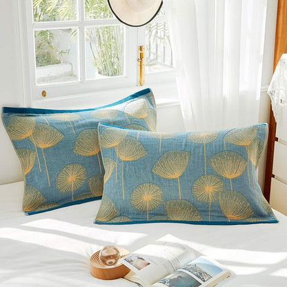 Dandelion Print Cotton Gauze Pillow Towel (2PCS) - Blue - 52cm x 75cm - image 4