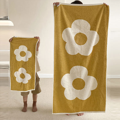 Flower Breathable Cotton Soft Towel - Yellow - 70cm x 140cm - image 2