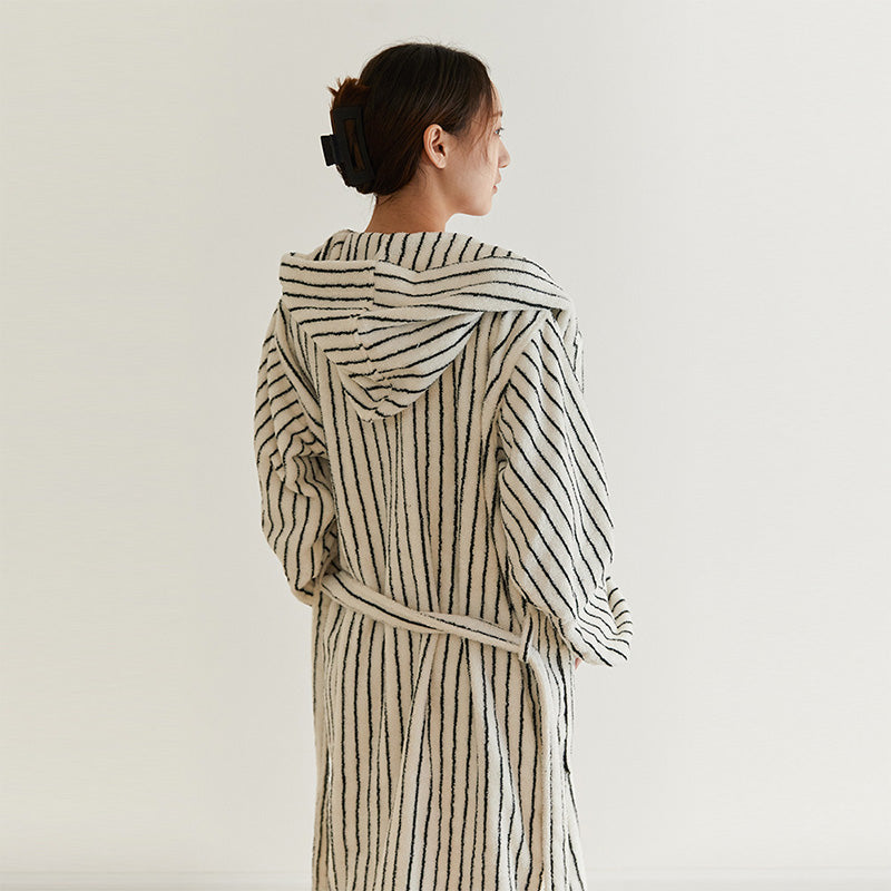 Cotton Hooded Bathrobe with Pockets - image 3