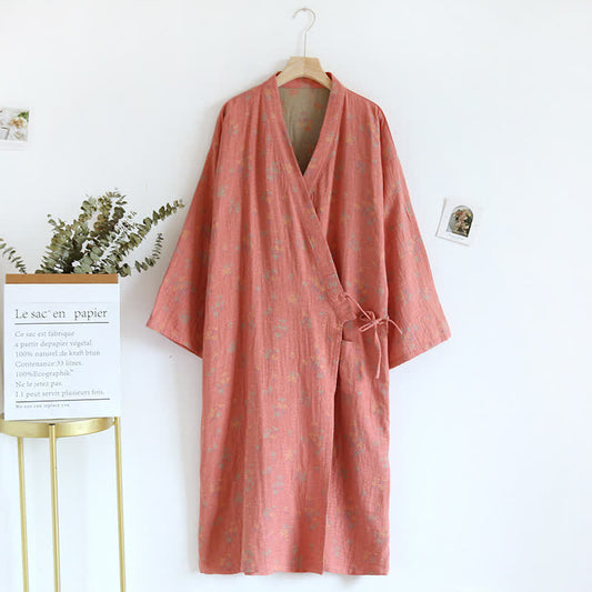 Floral Cotton Comfy Loose Bathrobe Pajama - Pink - One Size - image 0