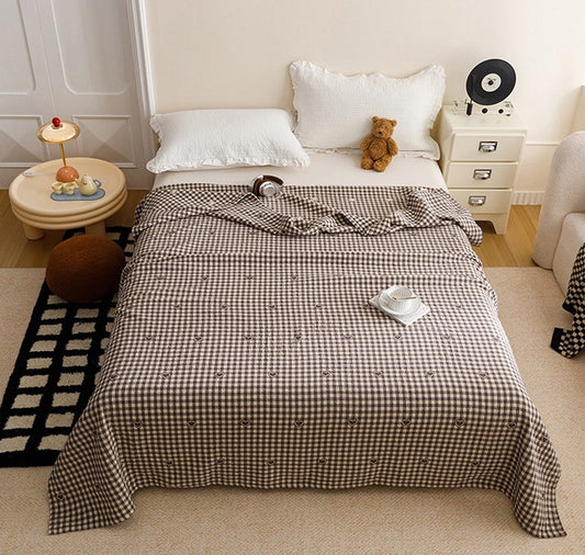 Vintage Checker Heart Cotton Gauze Quilt - Queen - image 0