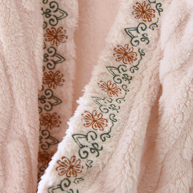 Retro Embroidered Warm Fleece Shawl Wrap - image 2