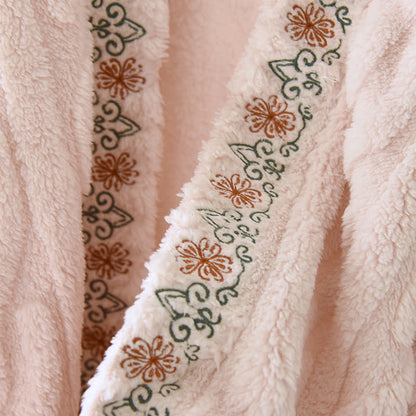 Retro Embroidered Warm Fleece Shawl Wrap - image 2