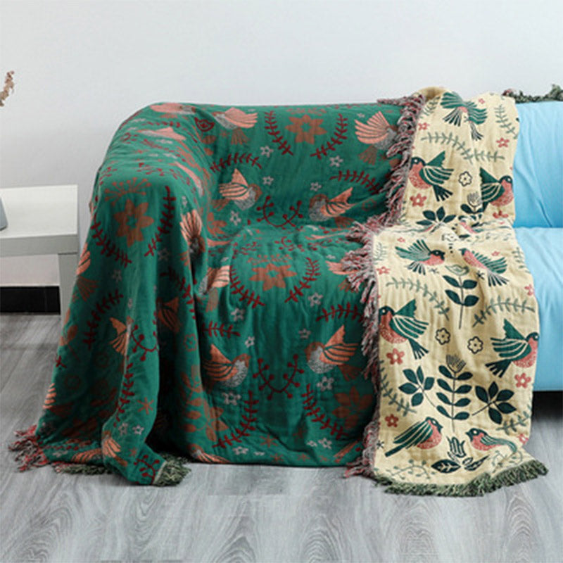 Ownkoti Boho Breathable Flower Bird Reversible Blanket - Dark Green - 90" x 98" - image 7