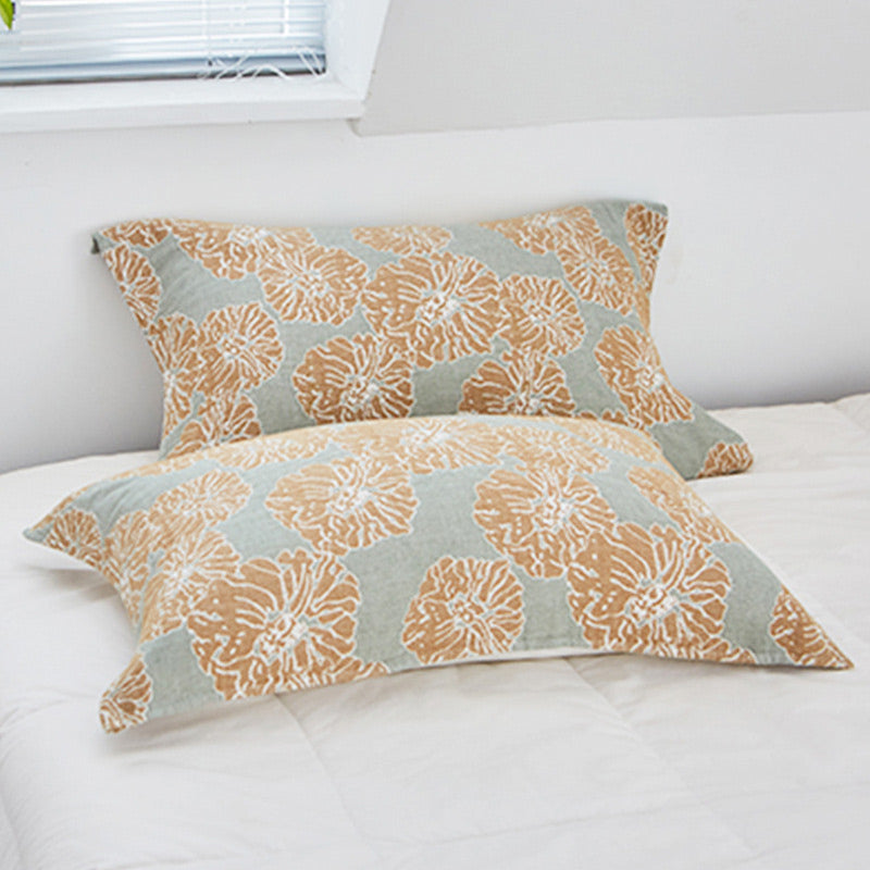 Ownkoti Flower Printed Cotton Decorative Pillow Towel (2PCS) - Light Coffee - 52cm x 75cm - image 15