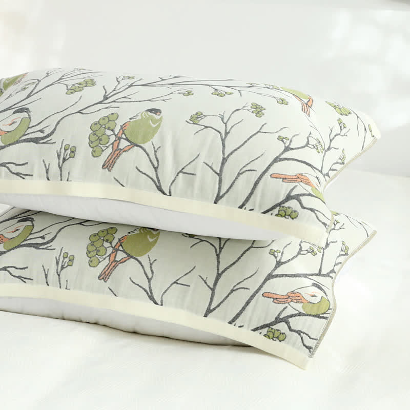 Cotton Gauze Hawthorn Bird Pillow Towel (2PCS) - image 2