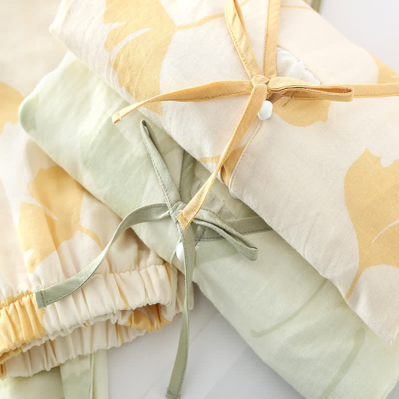 Ginkgo Leaf Bowknot Cotton Loungewear Set - image 3