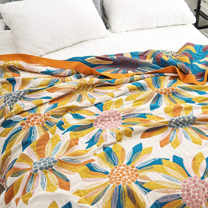 Ownkoti Yellow Flower Print Cotton Reversible Quilt - image 3