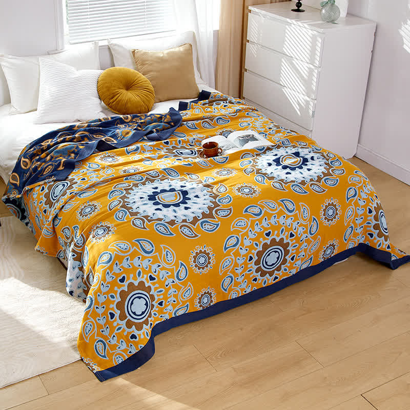 Pastoral Flower Print Reversible Quilt - Yellow - King - image 2
