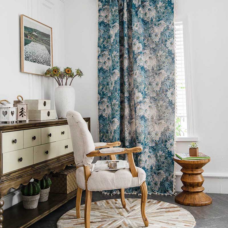 Flower Oil Painting Style Tassel Curtain - image 3