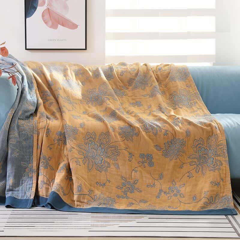 Ownkoti Lightweight Flower Print Cotton Sofa Blanket - Yellow - 79" x 90" - image 0