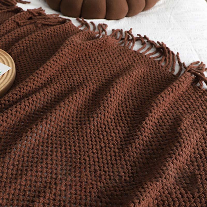 Ownkoti Simple Solid Color Knit Tassel Blanket - image 4