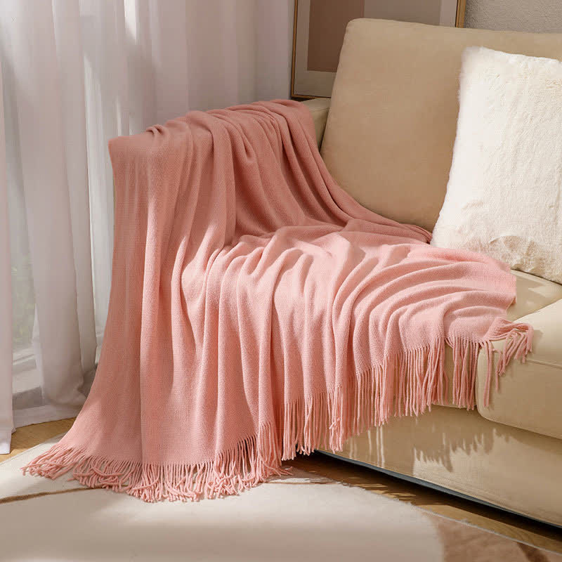 Simple Solid Color Tassel Throw Blanket - image 6
