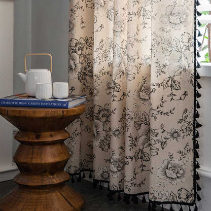 Black Flower Curtain with Black Tassel - image 6