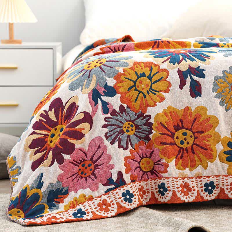 Bright Colorful Flower Cotton Reversible Quilt - image 7