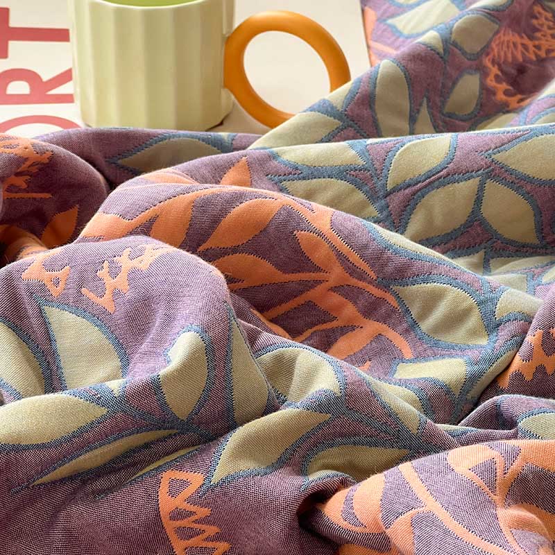 Green & Orange Leaf Cotton Reversible Quilt - image 8