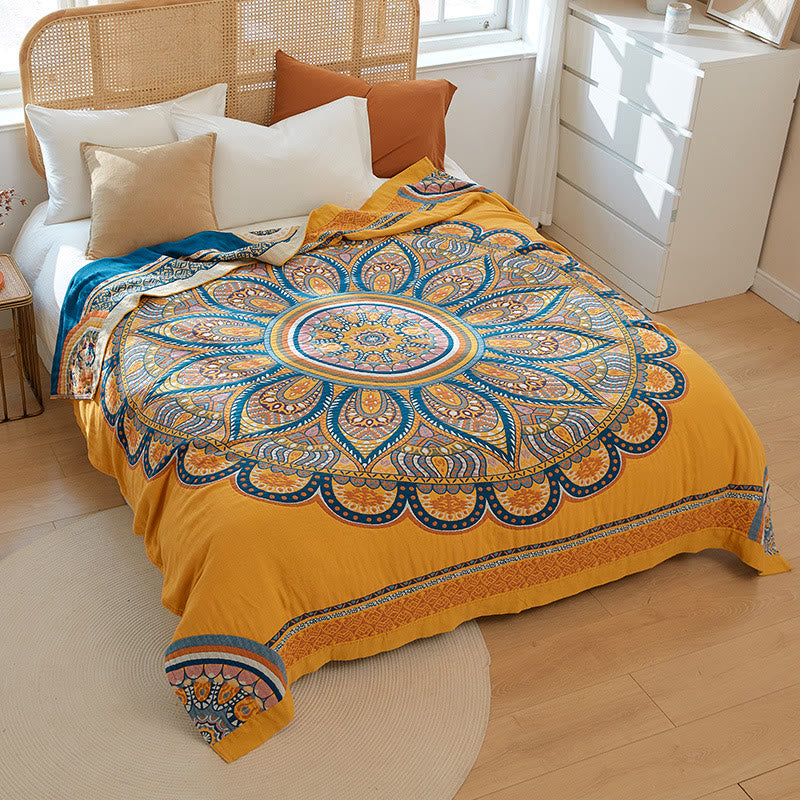 Ownkoti Bohemian Reversible Yellow Flower Summer Quilt - Yellow - Queen - image 0