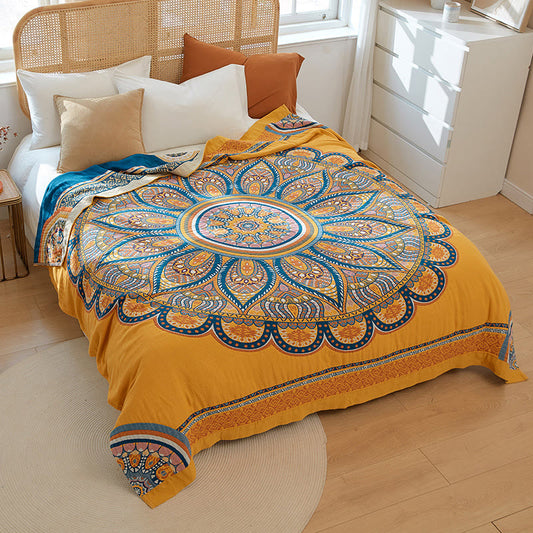 Ownkoti Bohemian Reversible Yellow Flower Summer Quilt - Yellow - Queen - image 0