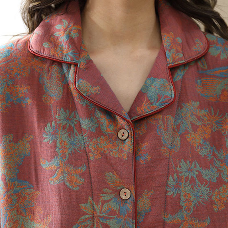 Flower Print Cotton Double-layer Loungewear Set - image 4