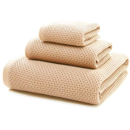 Ownkoti Simple Cotton Towel Honeycomb Weave Square Towel Set (3-Pack) - Beige - 32cm*32cm+32cm*72cm+68cm*140cm - image 8