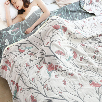 Hawthorn Tree Bird Cotton Reversible Quilt - image 2