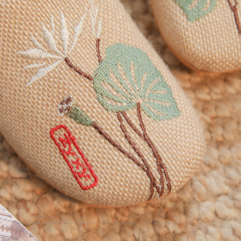 Retro Embroidered Lotus Flax Slippers - image 10