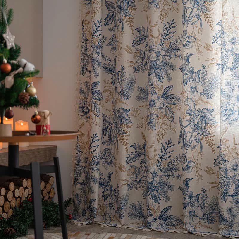Ownkoti Blue Flower Pine Light Filtering Curtain - image 2