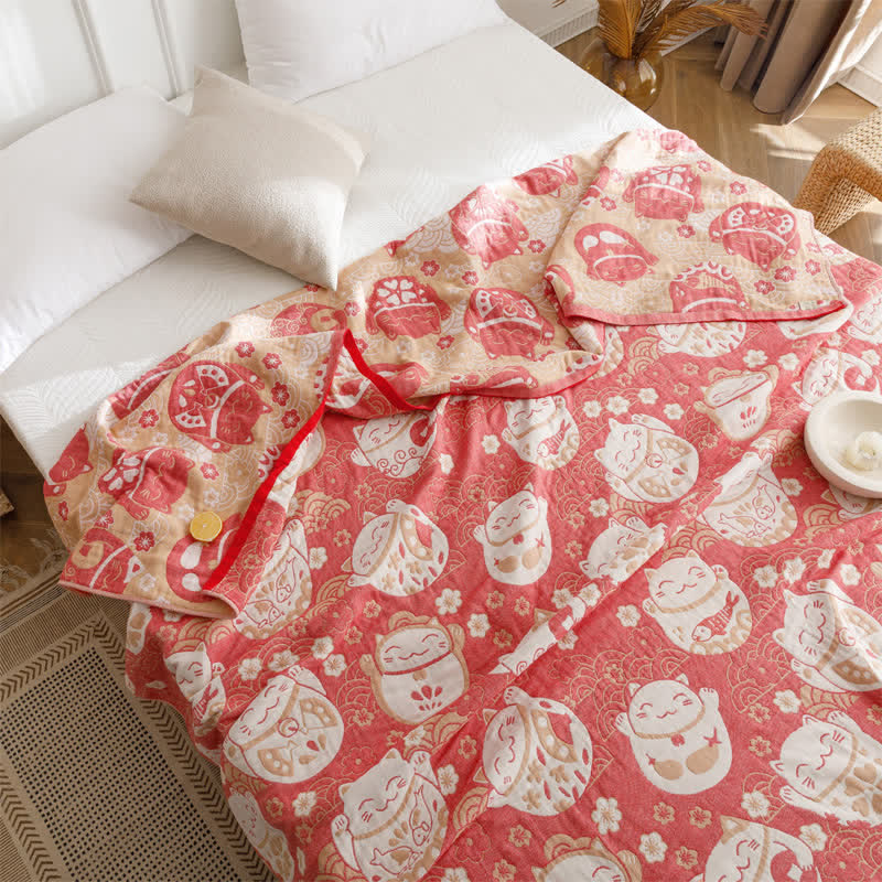 Cat Breathable Cotton Gauze Reversible Quilt - image 4