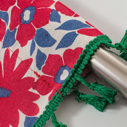 Red Flower Print Tassel Tier Curtain - image 7