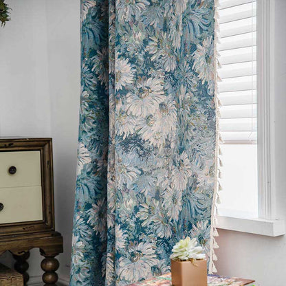 Flower Oil Painting Style Tassel Curtain - image 4