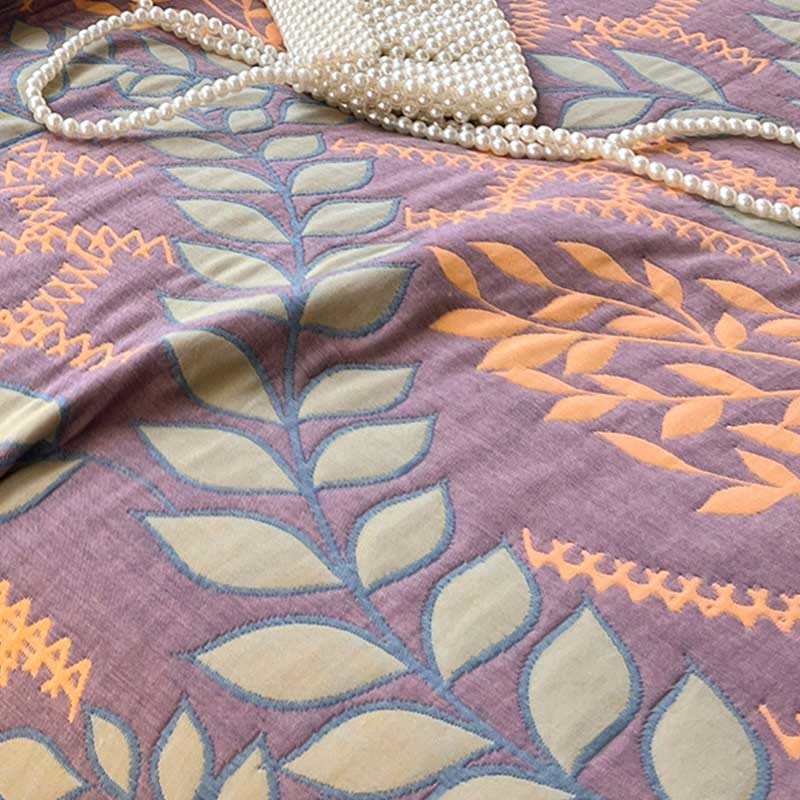 Green & Orange Leaf Cotton Reversible Quilt - image 7