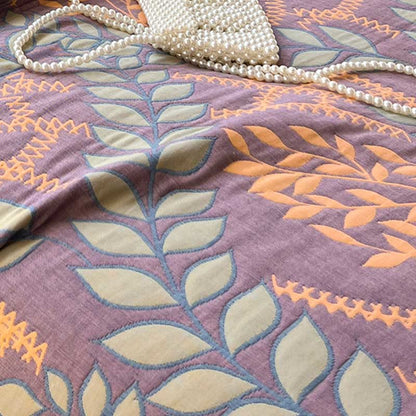 Green & Orange Leaf Cotton Reversible Quilt - image 7