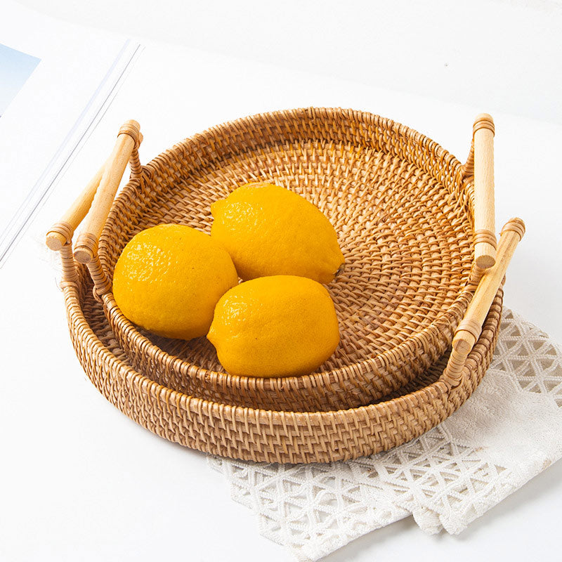 Ownkoti Hand Woven Rattan Round Tray With Handles - image 5