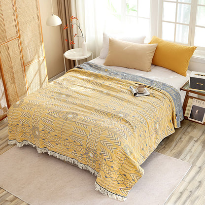 Geometric Pattern Soft Cotton Reversible Quilt - Yellow & Bluish Gray - Queen - image 0
