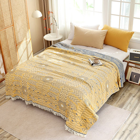 Geometric Pattern Soft Cotton Reversible Quilt - Yellow & Bluish Gray - Queen - image 0