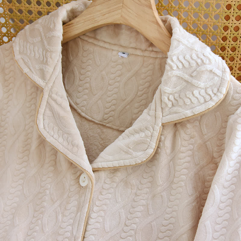 Solid Color Lapel Flannel Pajama Set - image 7