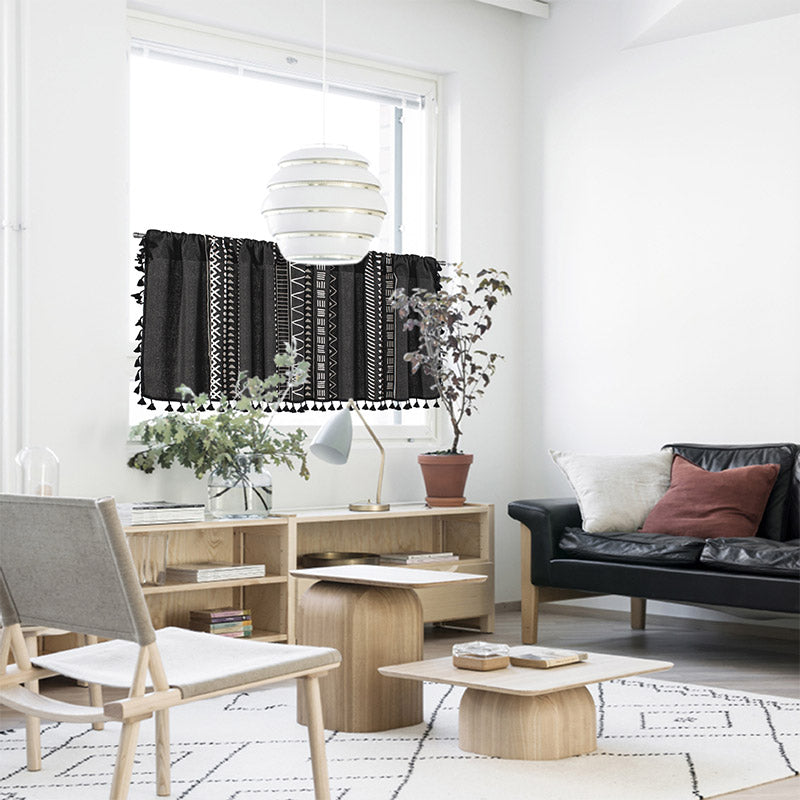 Black White Pattern Tassel Tier Curtain - image 5