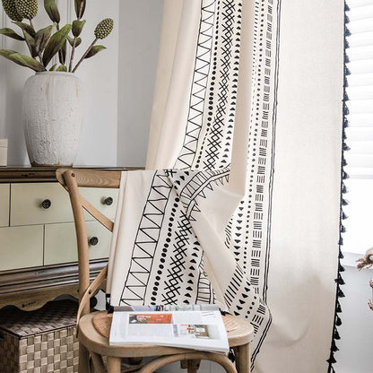 Ownkoti Bohemian Geometric Cotton Semi Blackout Curtains - Black - Rod Pocket - 59"W x 110"L - image 1