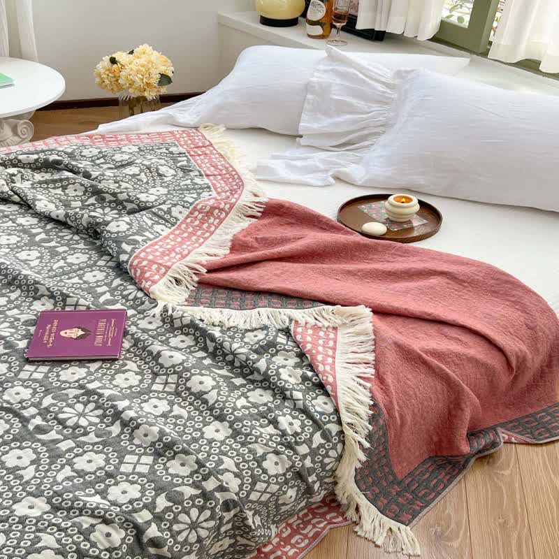 Retro Floral Cotton Gauze Tassel Quilt - image 4