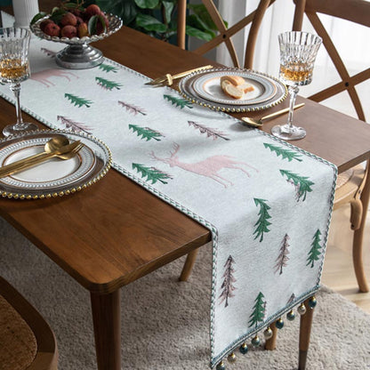 Ownkoti Christmas Tree Table Runner with Tassel - Pink Elk - 13" x 118" - image 9