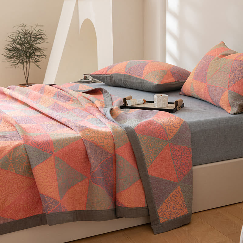 Triangle Pattern Print Cotton Reversible Quilt - image 17