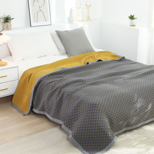 Grid Soft Pure Cotton Reversible Quilt  - Yellow & Grey - King - image 0