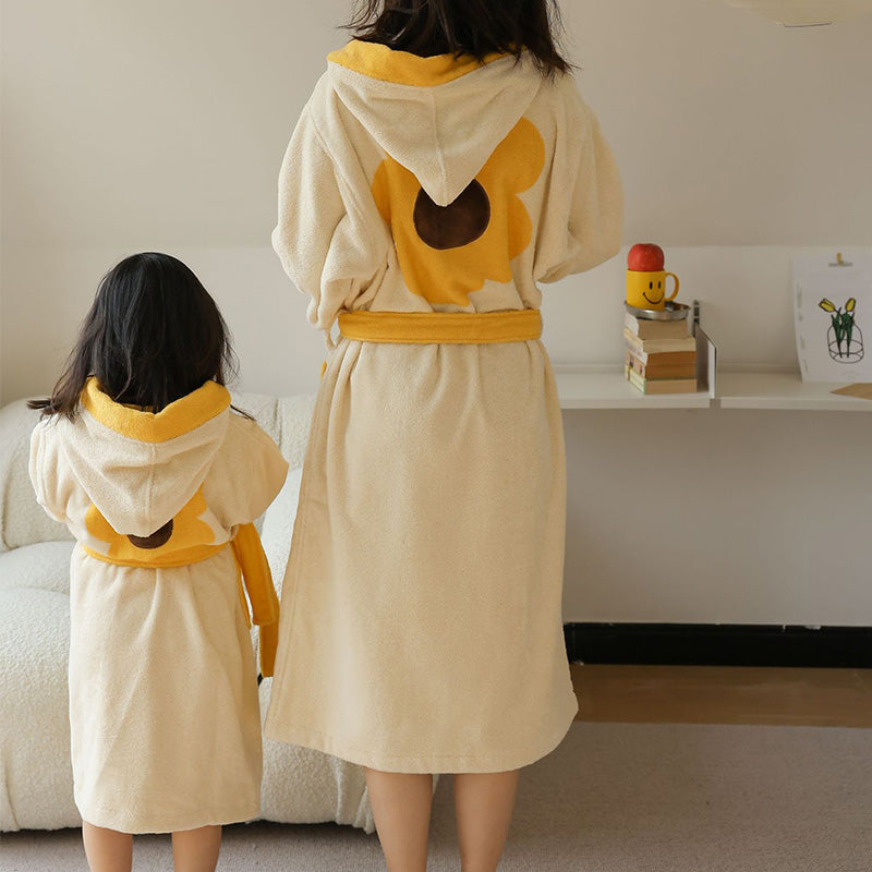 Flower Colorblock Cotton Hooded Bathrobe - image 5