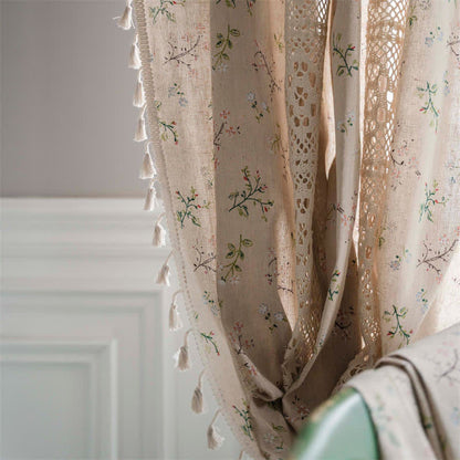 Ownkoti Floral Plaid Splicing Light Filtering Tassel Curtain - image 5