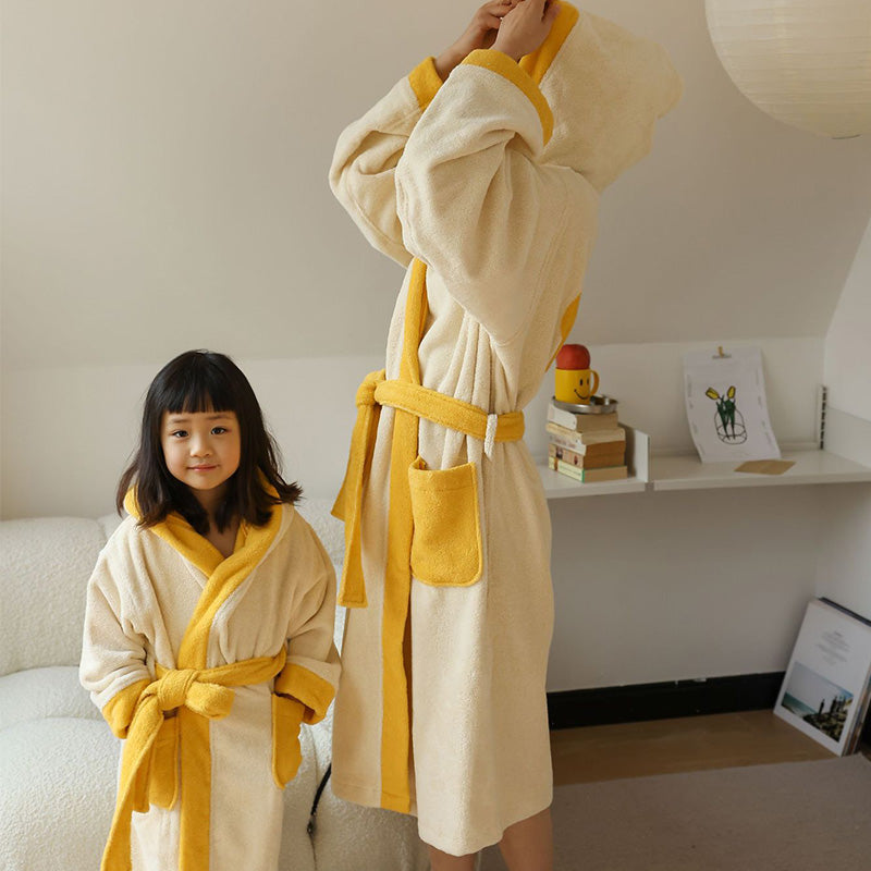 Flower Colorblock Cotton Hooded Bathrobe - image 2