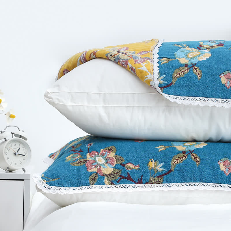 Ownkoti  Retro Flower Cotton Soft Pillow Towel (2PCS) - image 3