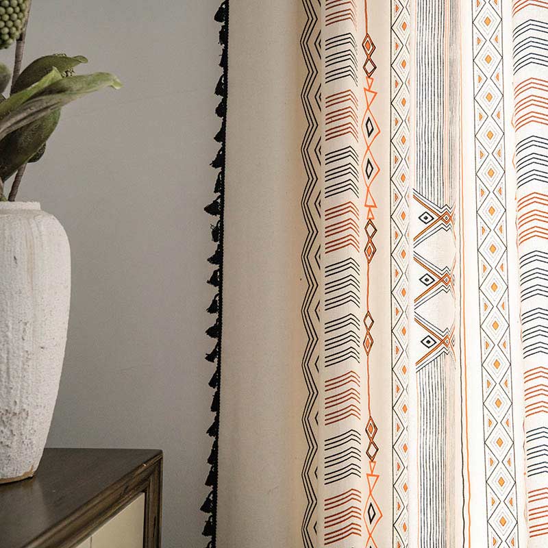 Orange & Black Semi Blackout Tassel Curtain - image 4