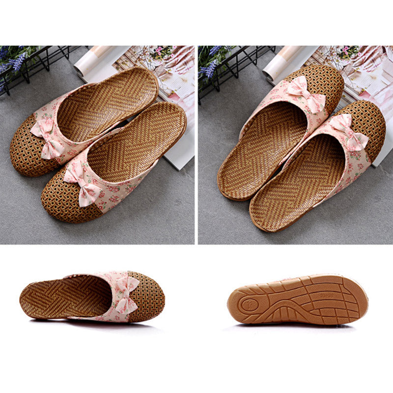 Retro Bowknot Breathable Flax Slippers - image 8