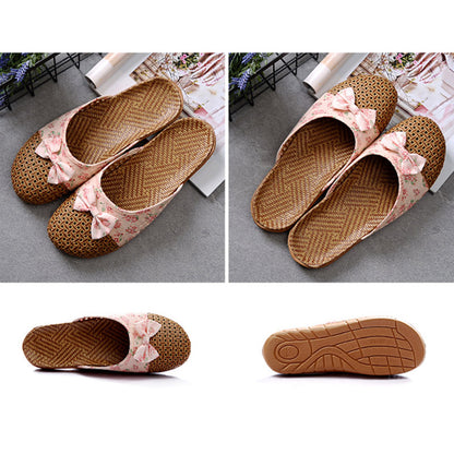 Retro Bowknot Breathable Flax Slippers - image 8