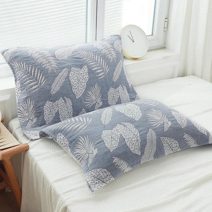Ownkoti Leaf Print Pure Cotton Pillow Towel (2PCS) - Gray Blue - 50cm x 75cm - image 7
